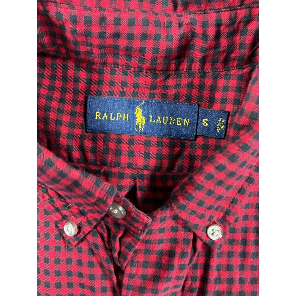 Ralph Lauren Mens Red Black Gingham Check Cotton Button Down Shirt Small S 2237